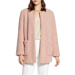 Halogen Pink Faux Shearling Teddy Coat Large NEW Barbie Patch Pockets Snap Front